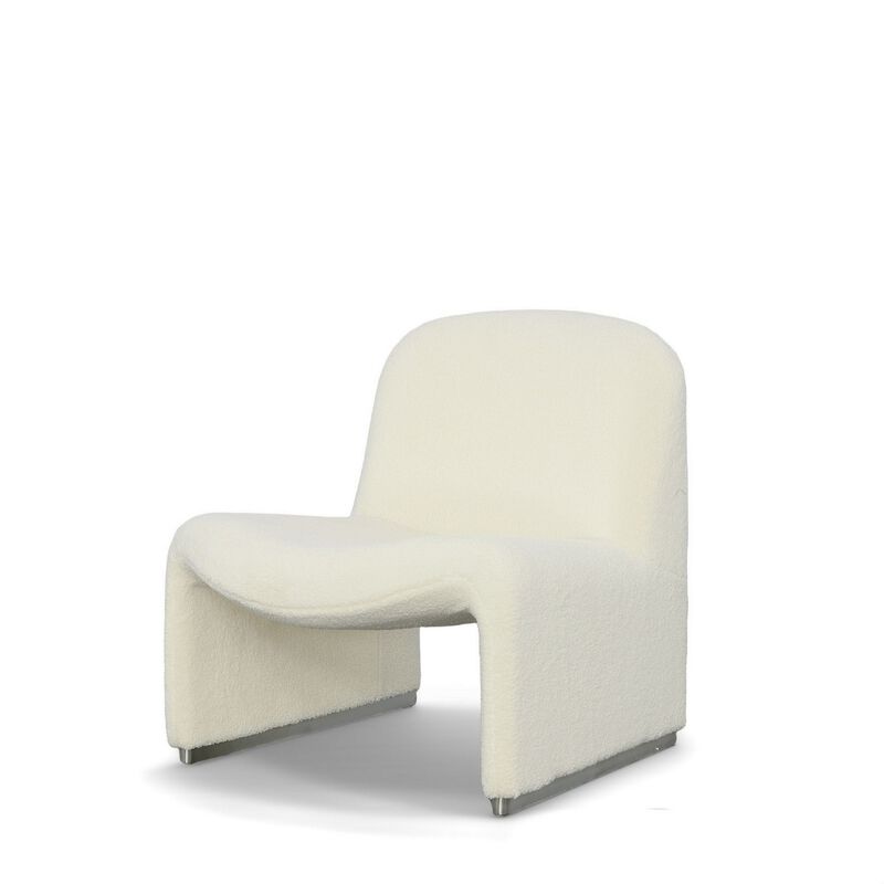 32 Inch Accent Chair, Curved Sloped Back, Off White Fabric Upholstery - Benzara