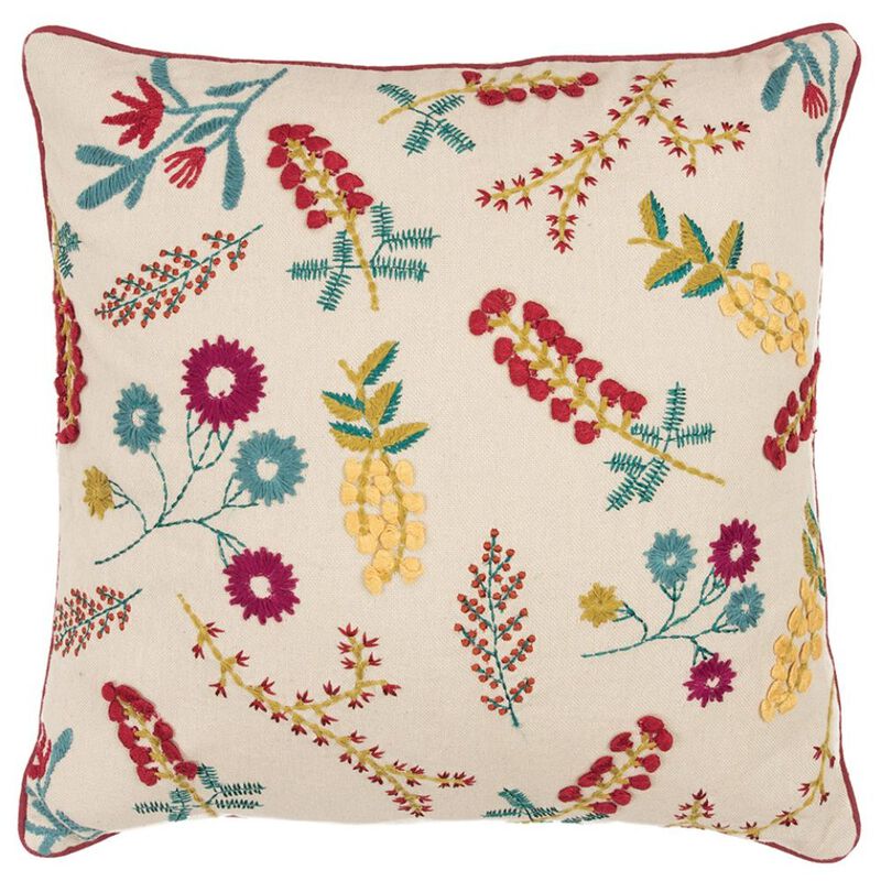 Homezia Pink Red Floral Bud Textural Throw Pillow