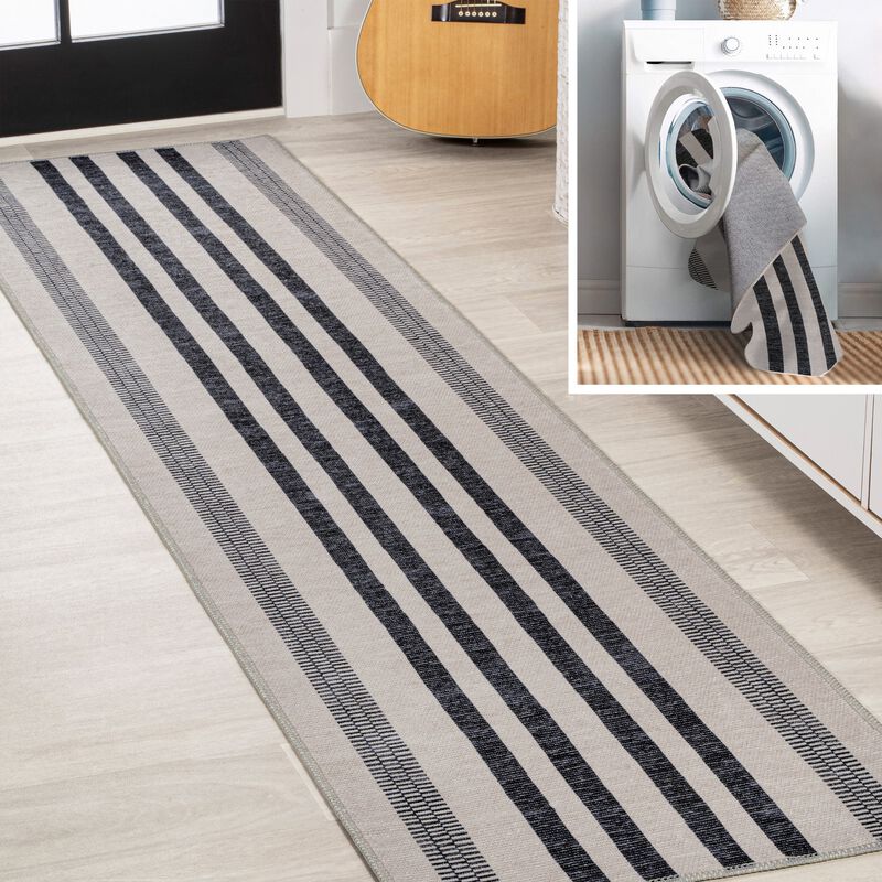 Vichy Geometric Striped Machine Washable Area Rug