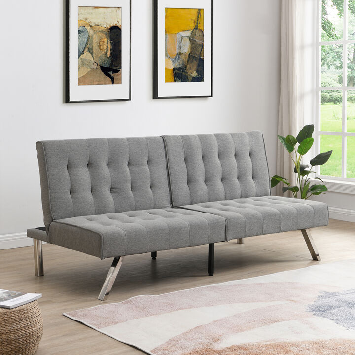 Wood Frame, Stainless Leg, Futon, Sofa Bed Grey