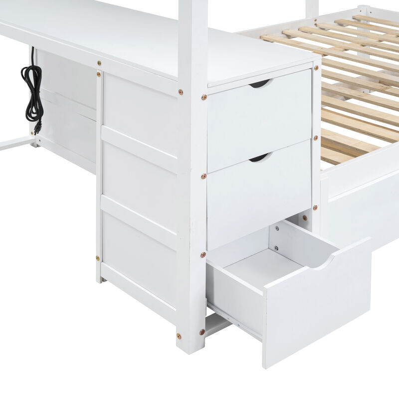 Merax  Bunk Bed with Trundle and Desk