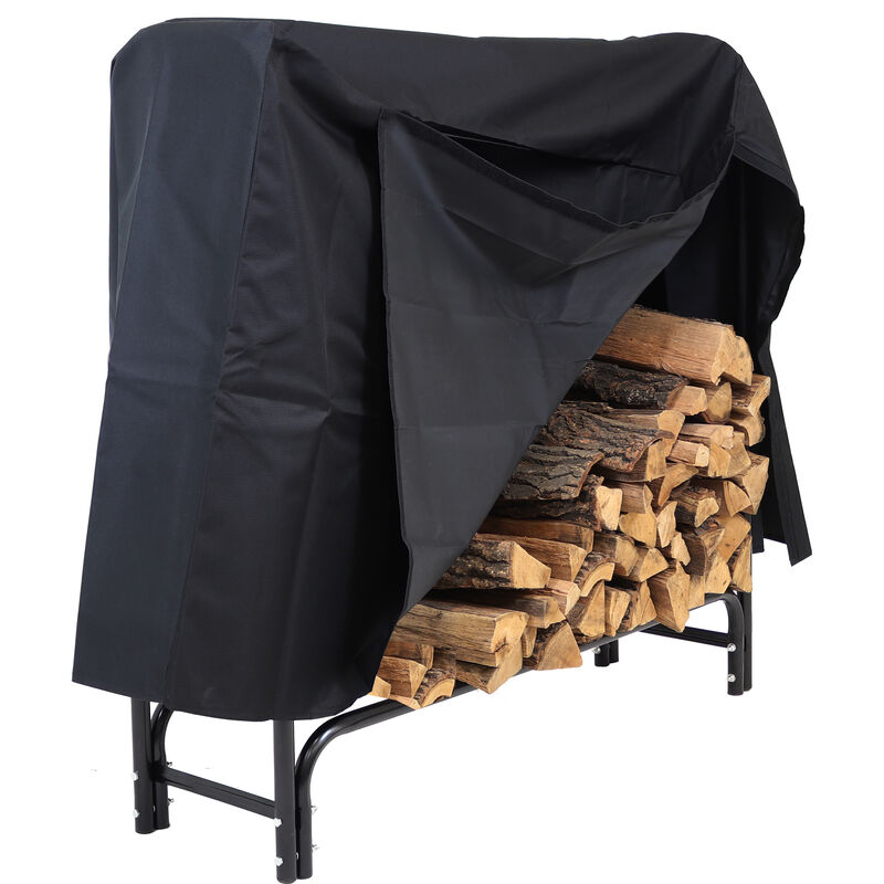 Sunnydaze Powder-Coated Steel Firewood Log Rack and Black Cover