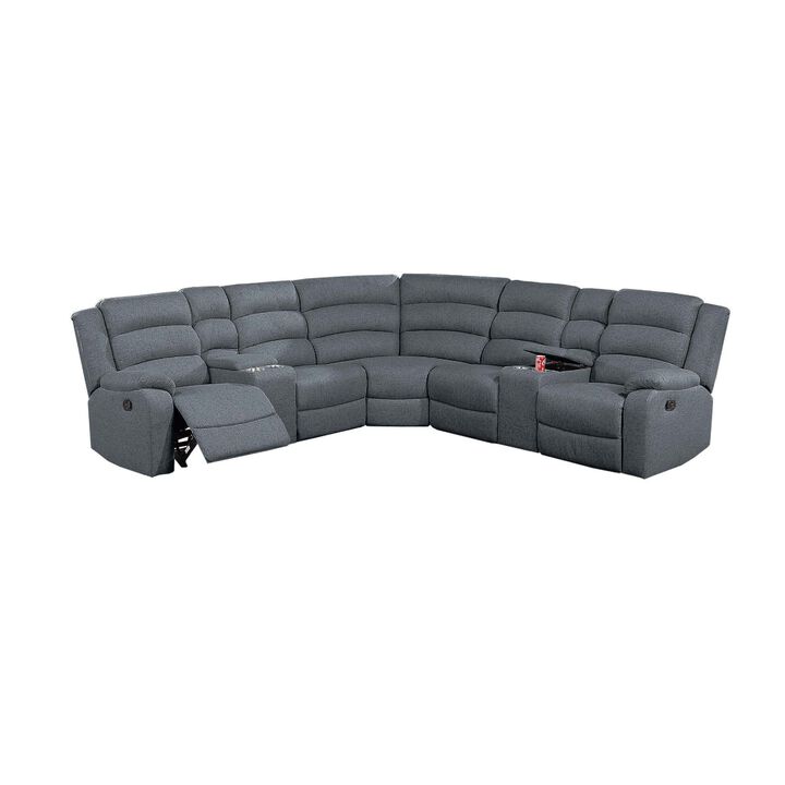 Rexy L Shape Sofa, 3pc Manual Reclining Sectional, Dark Gray Burlap - Benzara