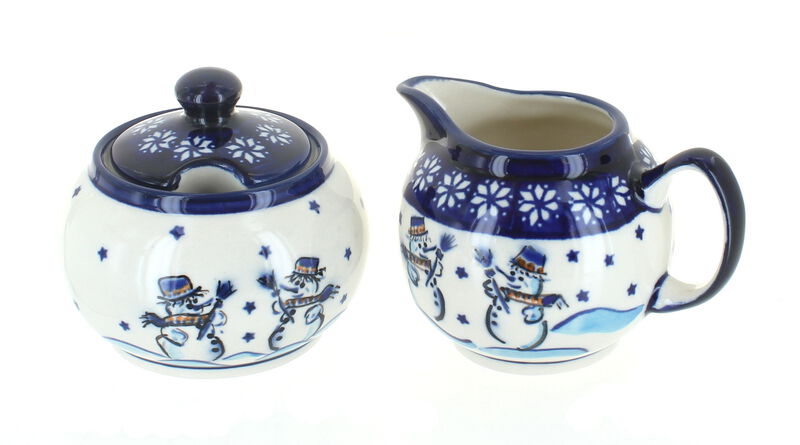 Blue Rose Polish Pottery Bed of Flowers Sugar & Creamer Set