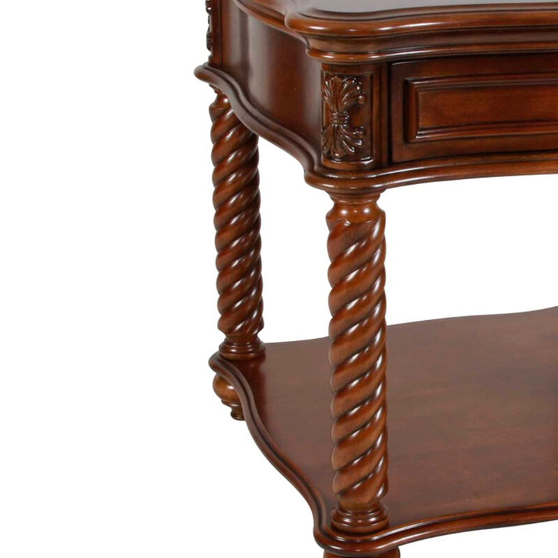 Mahogany End Table With Marble Tabletop, Brown-Benzara