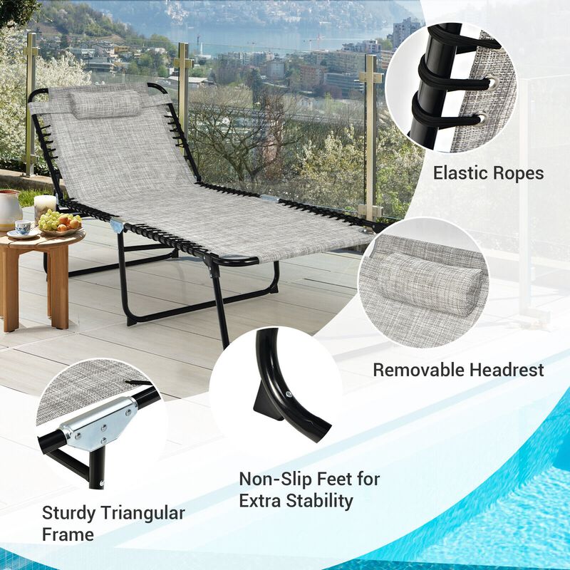 4 Position Folding Lounge Chaise with Adjustable Backrest and Footrest