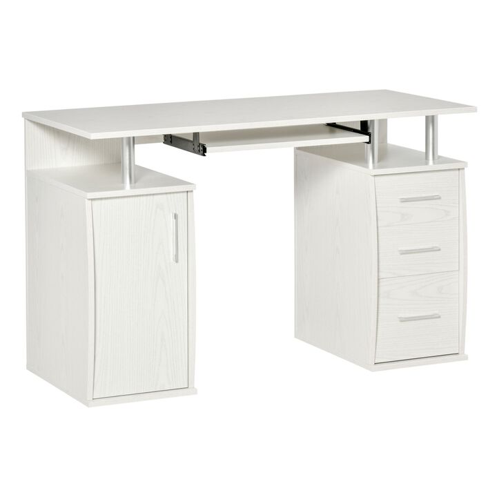 White Home Office: 47" Computer Desk with Keyboard Tray and Storage