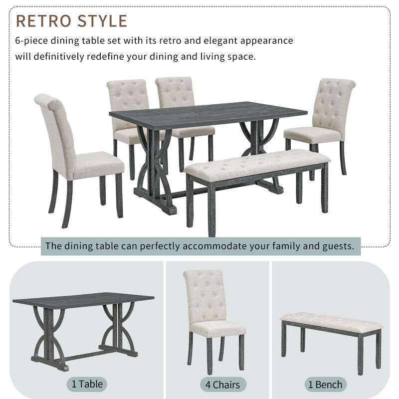 Merax 6-Piece Retro Rectangular Dining Table Set