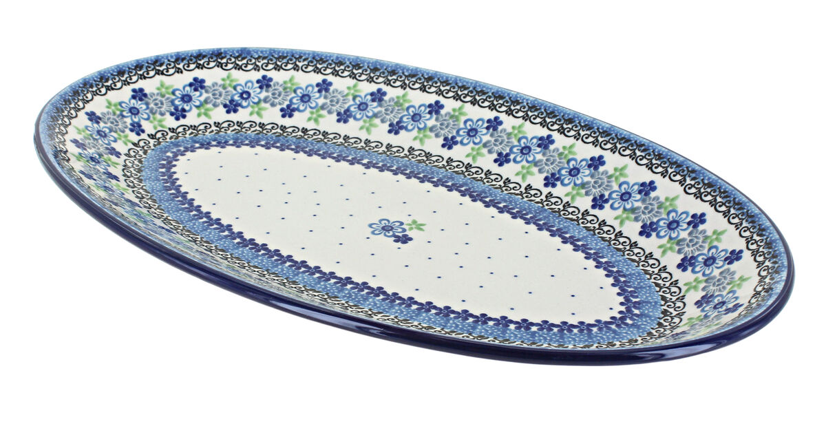 Blue Rose Polish Pottery Tulip Bouquet Oval Platter