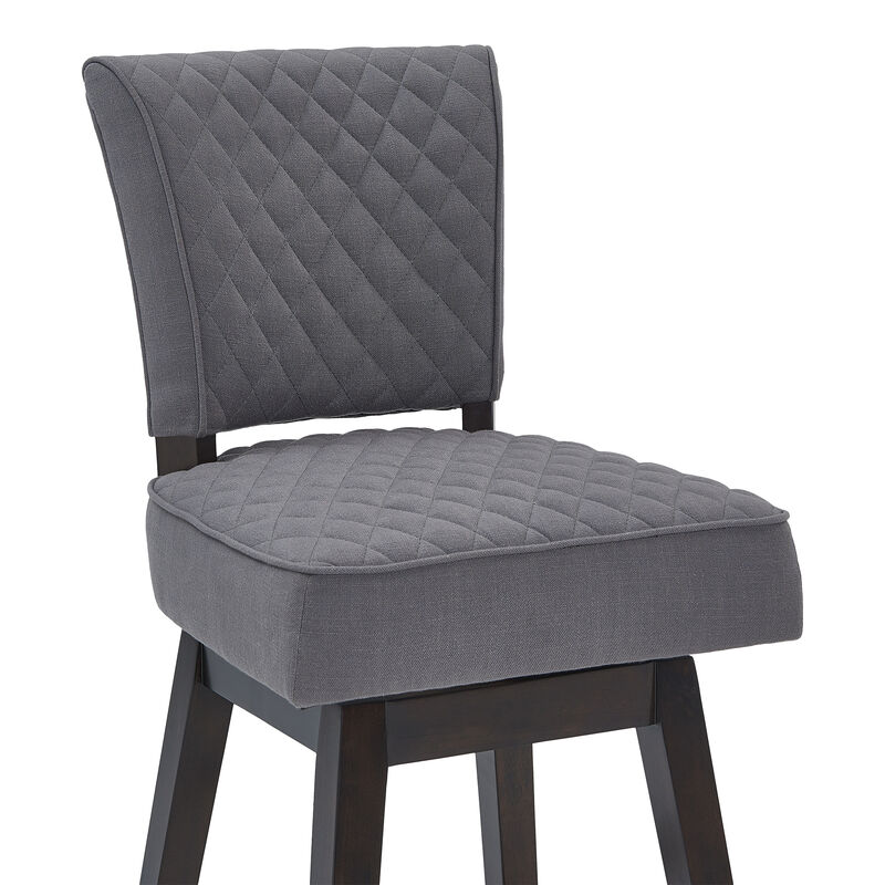 Gia  Counter Height Swivel Grey Fabric and Espresso Wood Bar Stool