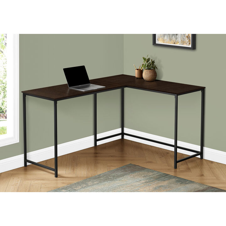 Monarch Specialties I 7390 Computer Desk, Home Office, Corner, 58"L, L Shape, Work, Laptop, Metal, Laminate, Brown, Black, Contemporary, Modern