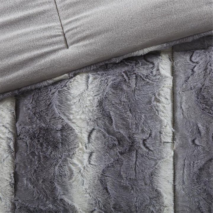 Belen Kox Grey Faux Fur Comforter Set, Belen Kox