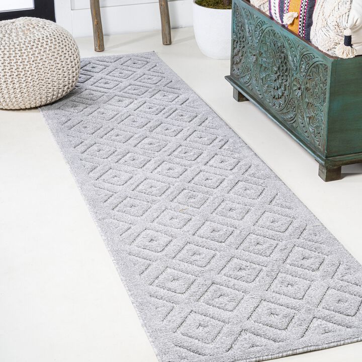 Portmany Neutral Diamond Trellis Indoor/Outdoor Area Rug