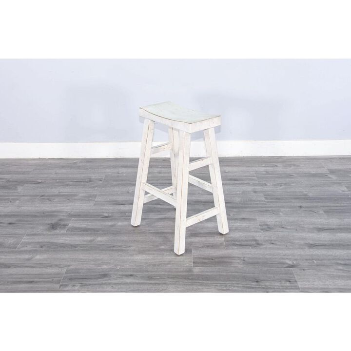 Sunny Designs White Sand Bar Saddle Seat Stool, Wood Seat