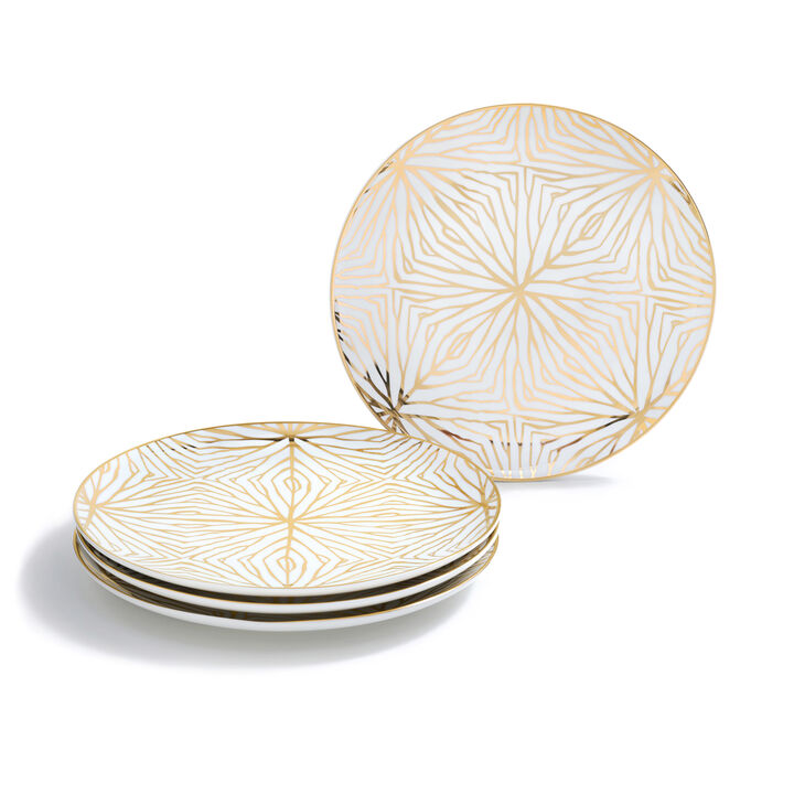 Talianna Lily Pad  Plates, White & Gold, Set of 4