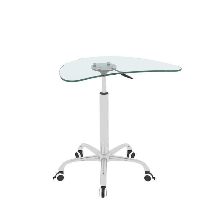 Hivvago Adjustable Height Tempered Glass Table Desk Table with Lockable Wheels