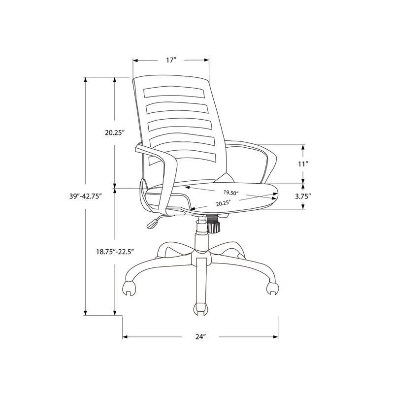 Monarch Specialties I 7225 Office Chair, Adjustable Height, Swivel, Ergonomic, Armrests, Computer Desk, Work, Metal, Mesh, White, Chrome, Contemporary, Modern