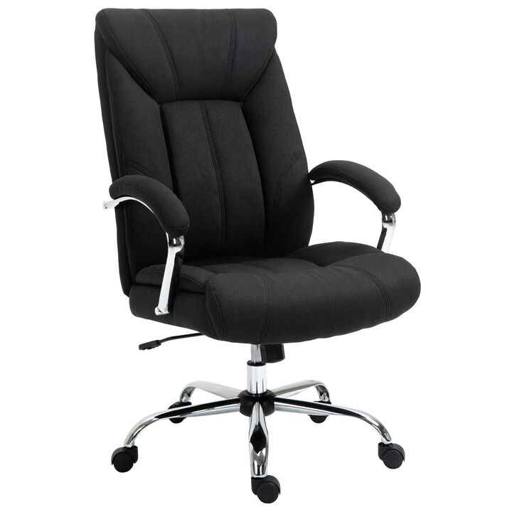 Black High Back Swivel Home Office Chair Task Ergonomic Linen Fabric Computer Chair, with Arm, Adjustable Height