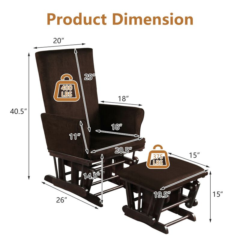 Baby Nursery Relax Rocker Rocking Chair Glider and Ottoman Cushion Set