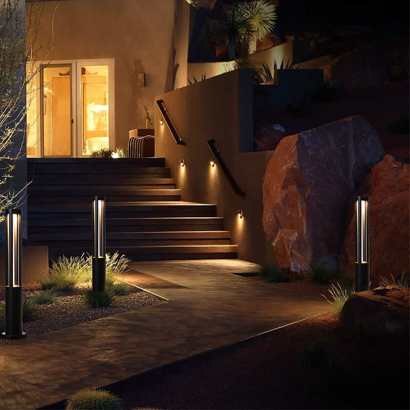 Round Black LED Garden Aluminum Light, Decorative Outdoor Bollard Light for Garden, Pathway, and Driveway