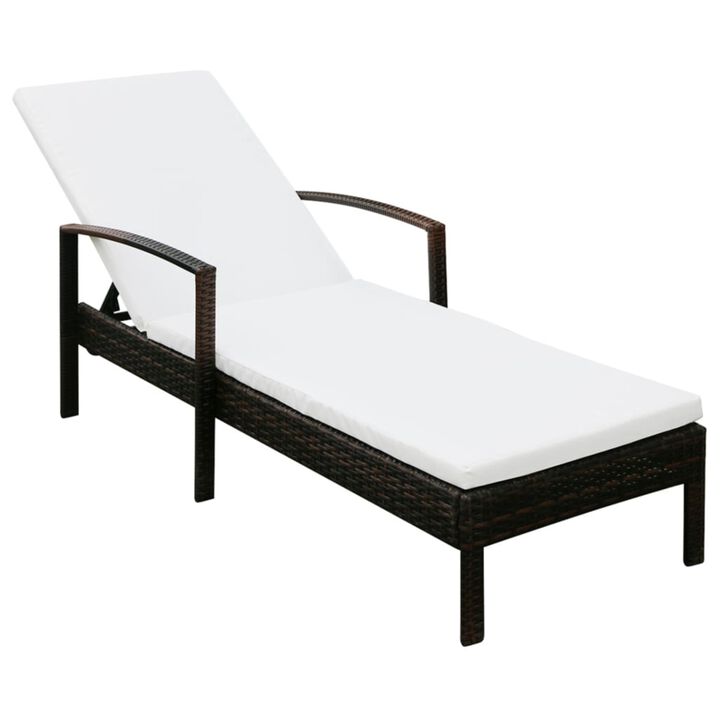 vidaXL Sun Lounger with Cushion Poly Rattan Brown