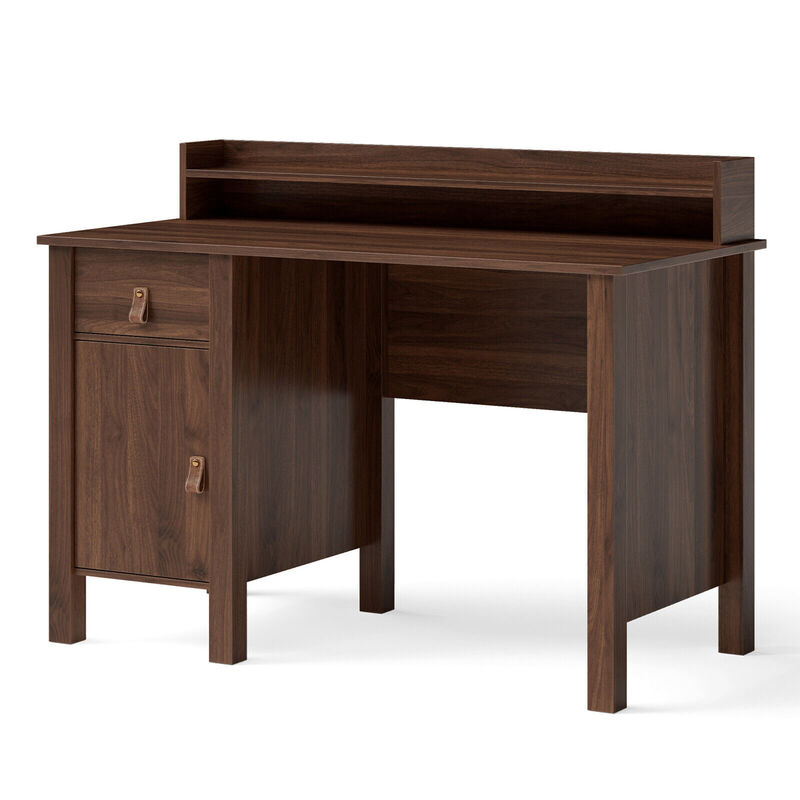 Costway Computer Desk Home Office Writing Workstation w/ Drawer & Hutch Walnut