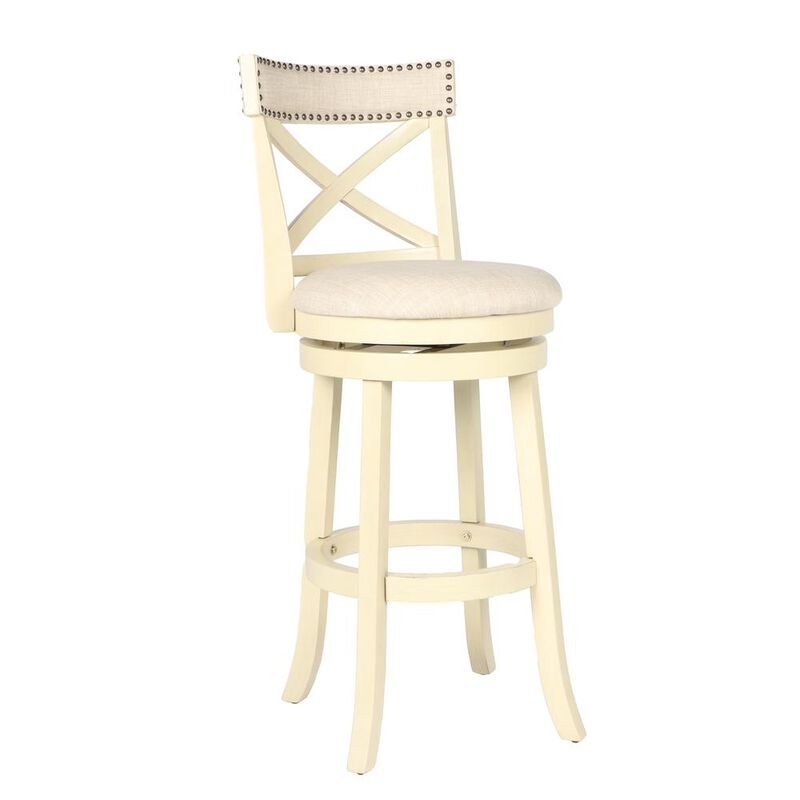 New Classic Furniture Furniture York 29 Wood Bar Stool with Fabric Seat in Ant White
