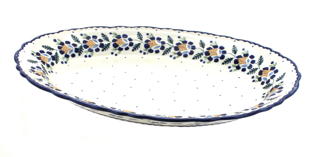 Blue Rose Polish Pottery Garden Bouquet Large Oval Serving Platter