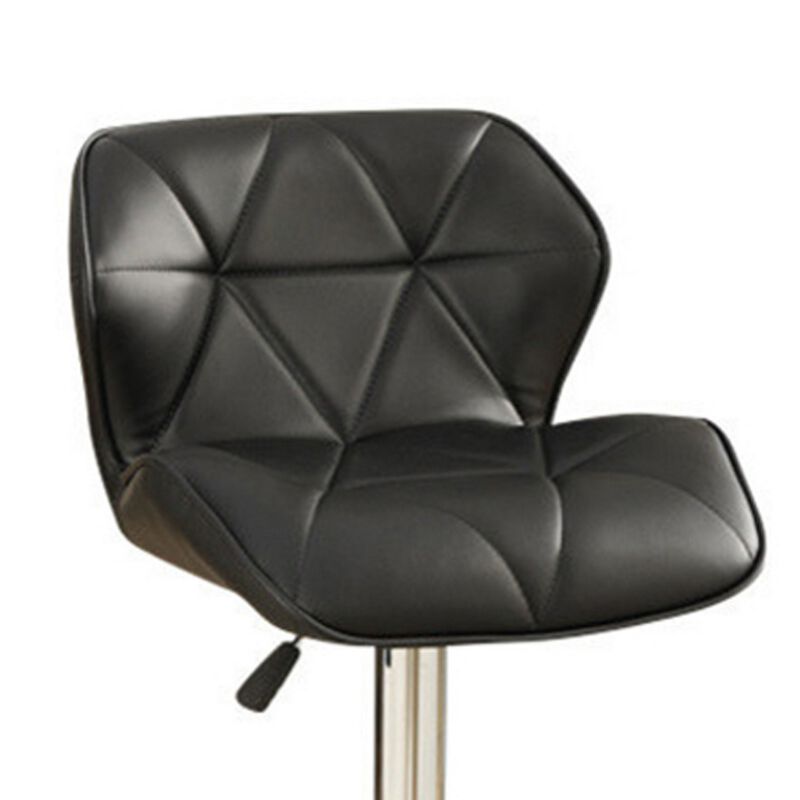 Barstool with Gaslight In Tufted Leather Black Set of 2-Benzara