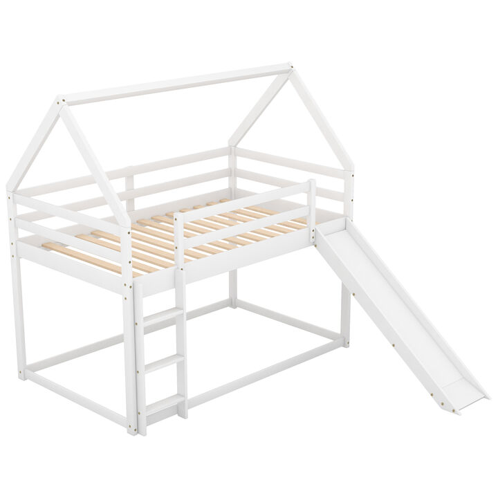 Whisen Wood Twin Size House-shaped Bunk Bed with Slide and Ladder