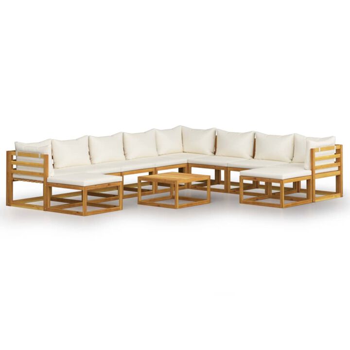 vidaXL 11 Piece Garden Lounge Set with Cushion Cream Solid Acacia Wood