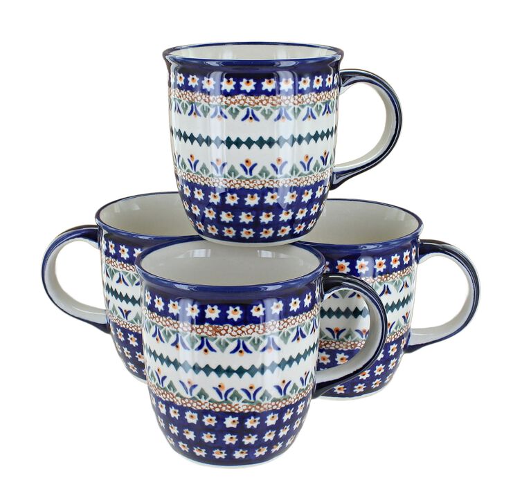 Blue Rose Polish Pottery Daisy 4 Piece Mug Set