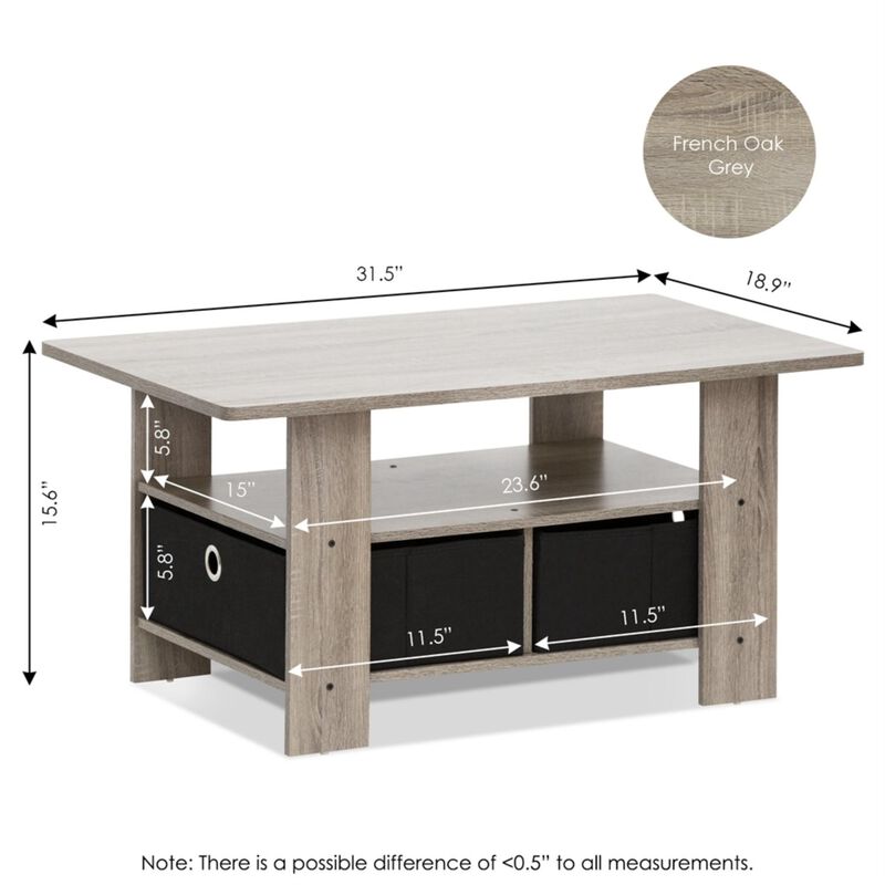 Coffee Table w/Bin Drawer, French Oak Grey/Black