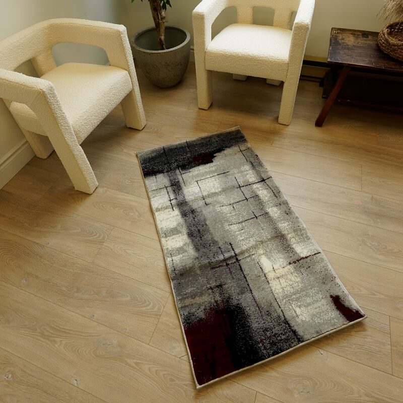 Montage Modern Abstract Grey Red Indoor Area Rug