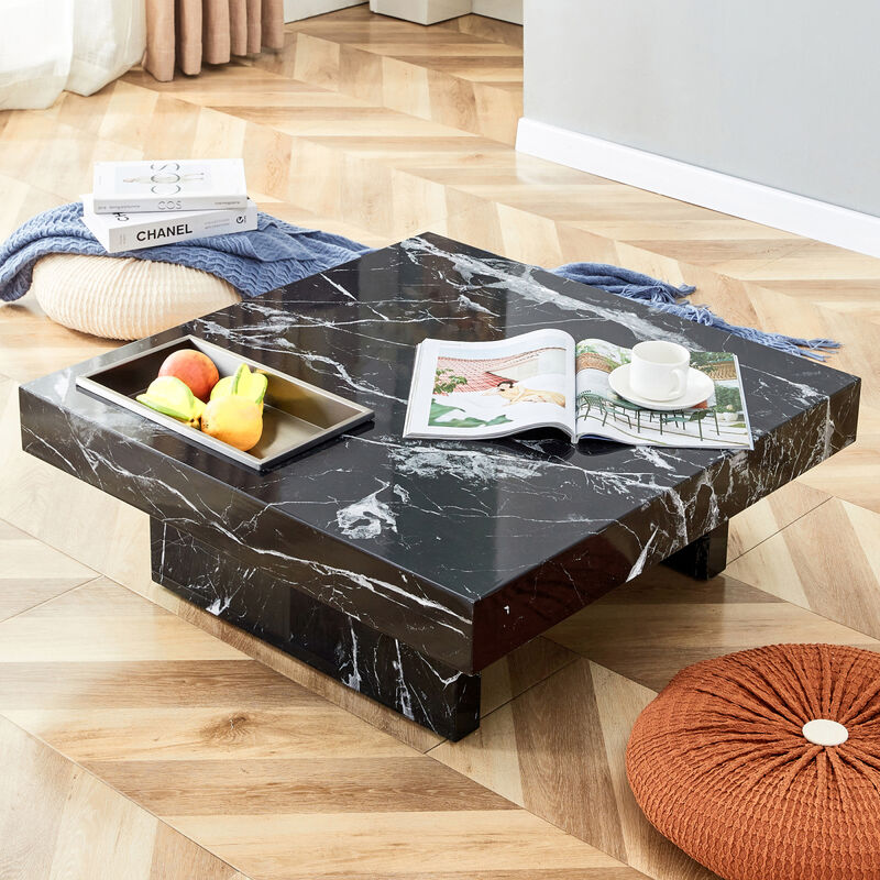 Modern MDF coffee table with elegant black patterns