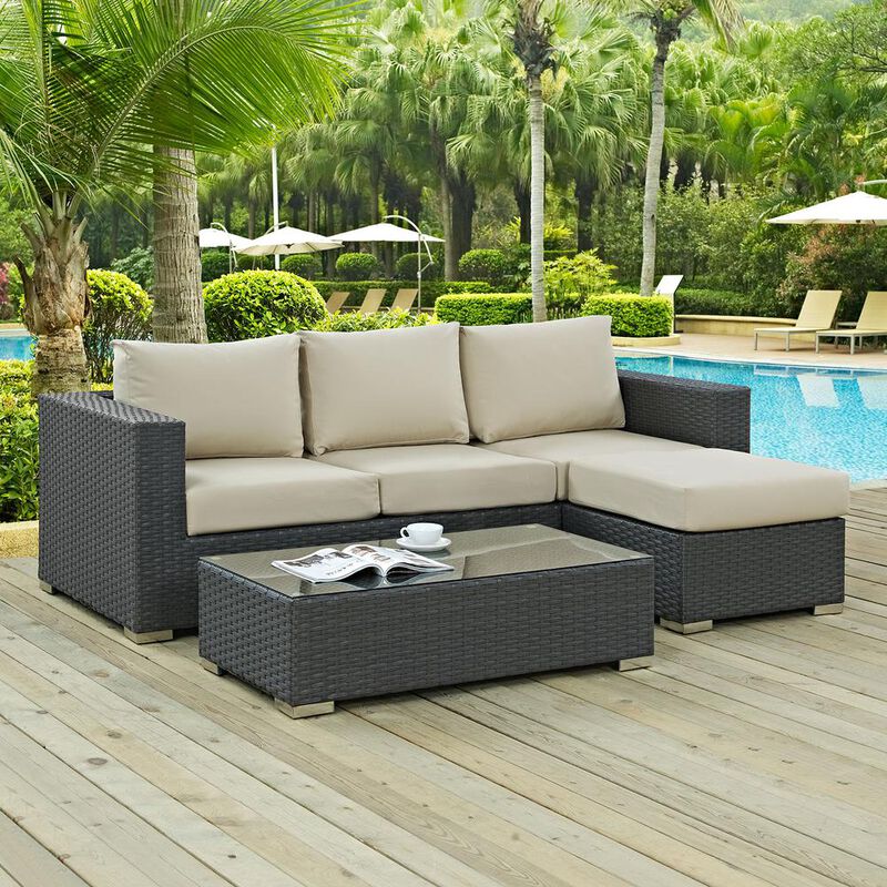 Modway Sojourn 3 Piece Outdoor Patio Sunbrella Sectional Set