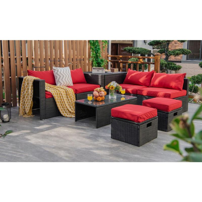 Hivvago 8 Pieces Patio Furniture Set with Storage Box and Waterproof Cover