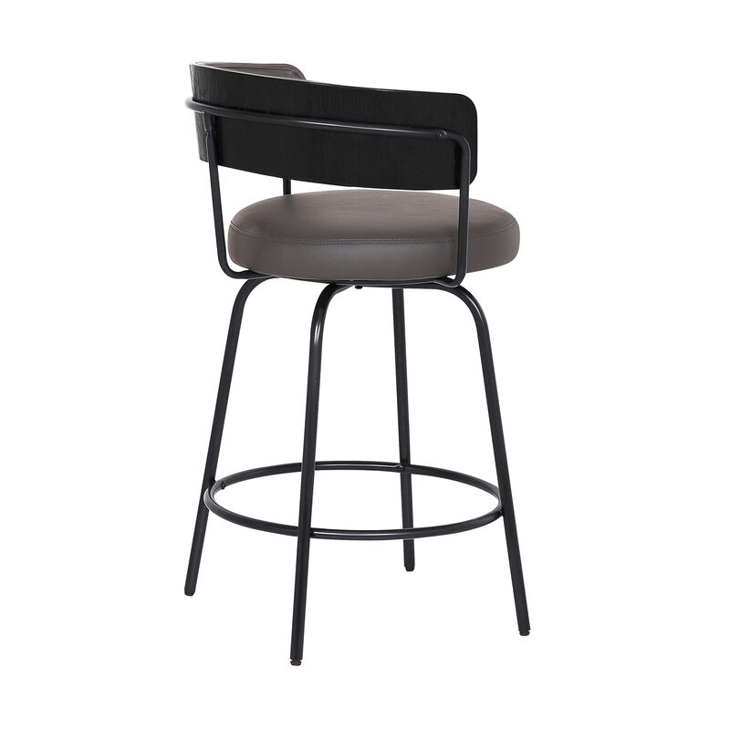 Avalon  Gray Faux Leather Swivel Barstool in Black Powder Coated Finish