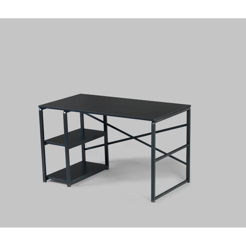 Furnish Home Store Sage Black Metal Frame 47" Wooden Top 2 Shelves Writing and Computer Desk for Home Office, Black