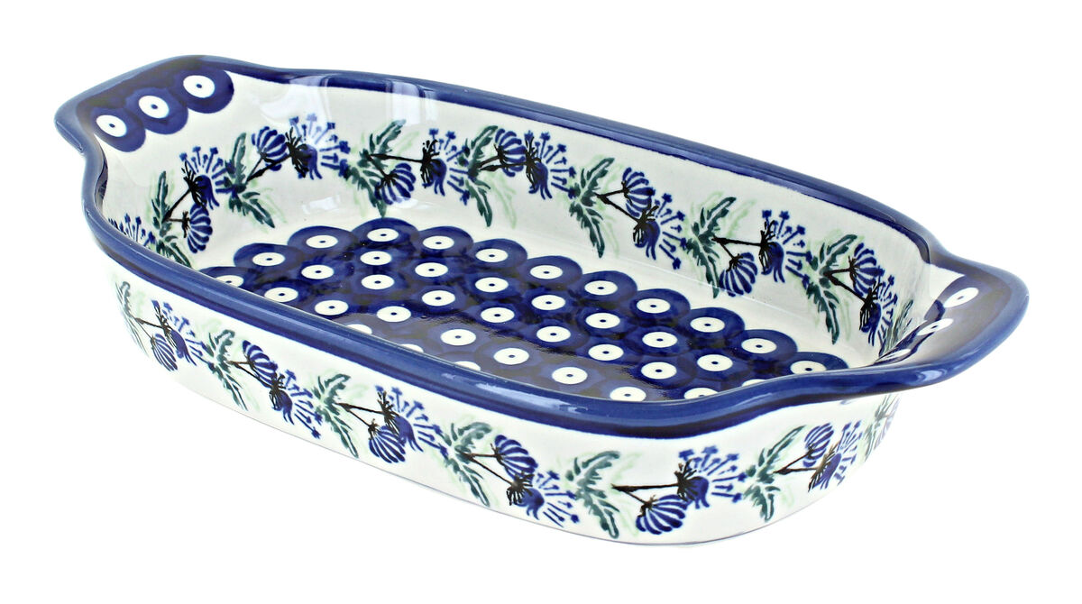 Blue Rose Polish Pottery Peacock Rectangular Serving Dish