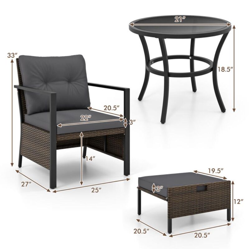 Hivvago 4 Piece Outdoor Furniture Set with Glass Topped Coffee Table