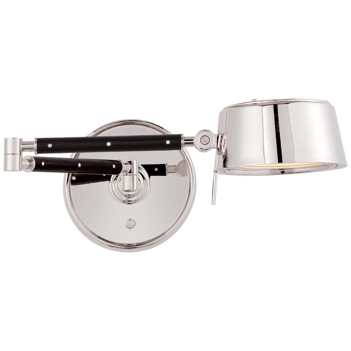 Alaster Articulating Wall Light in Polished Nickel and Black Ebony