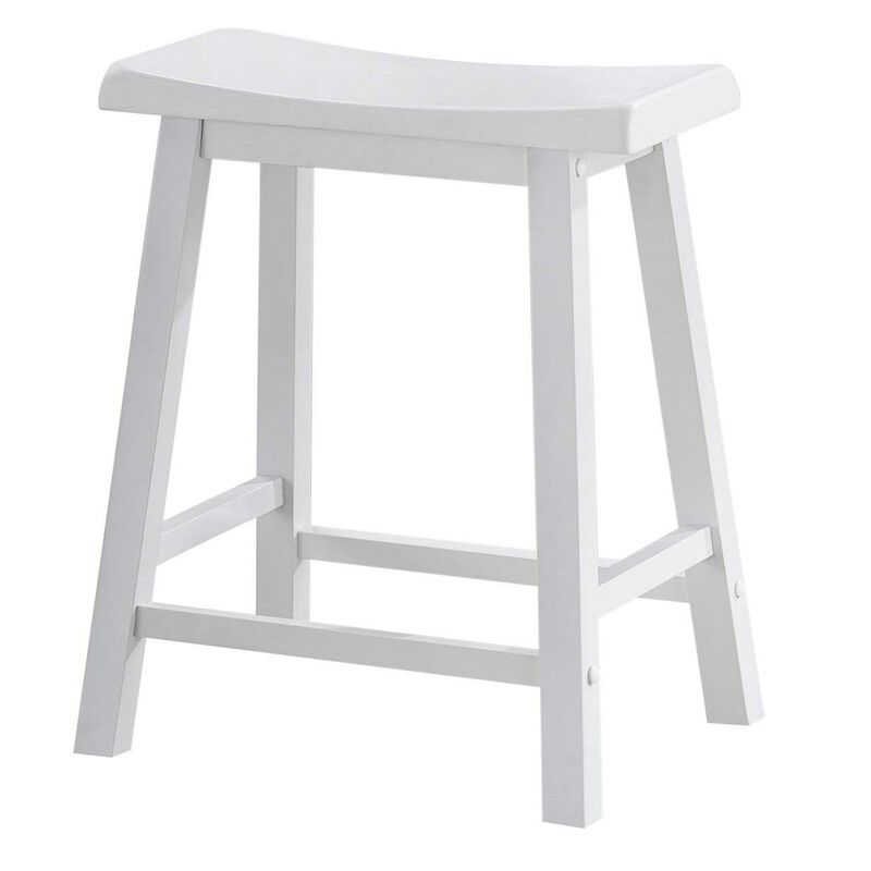 Lon 24 Inch Counter Height Stool Set of 2, Backless Saddle Seat, White Wood - Benzara