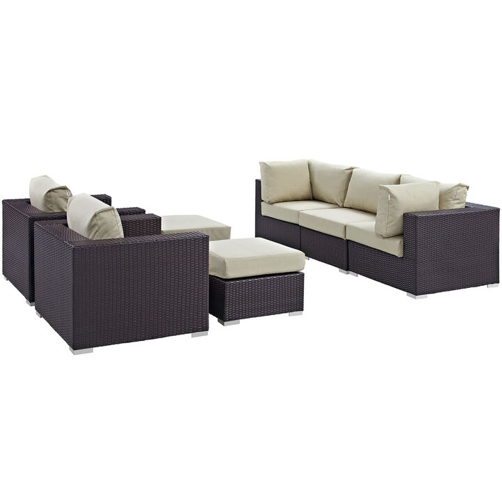 Convene 7 Piece Outdoor Patio Sectional Set - Espresso Beige