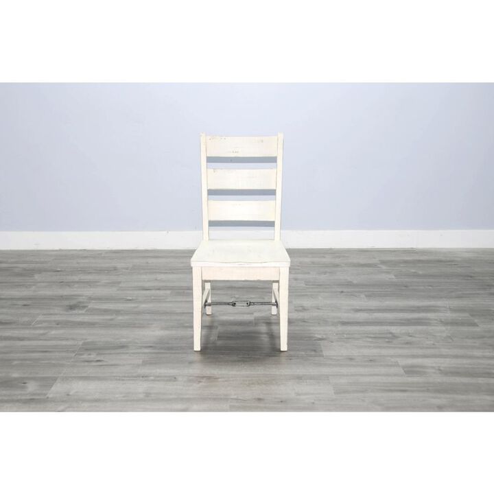 Sunny Designs White Sand Ladderback Chair with Turnbuckle, Wood Seat