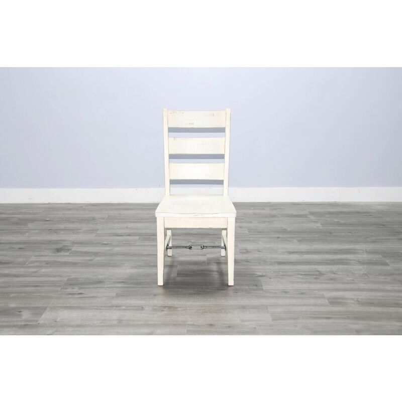 Sunny Designs White Sand Ladderback Chair with Turnbuckle, Wood Seat