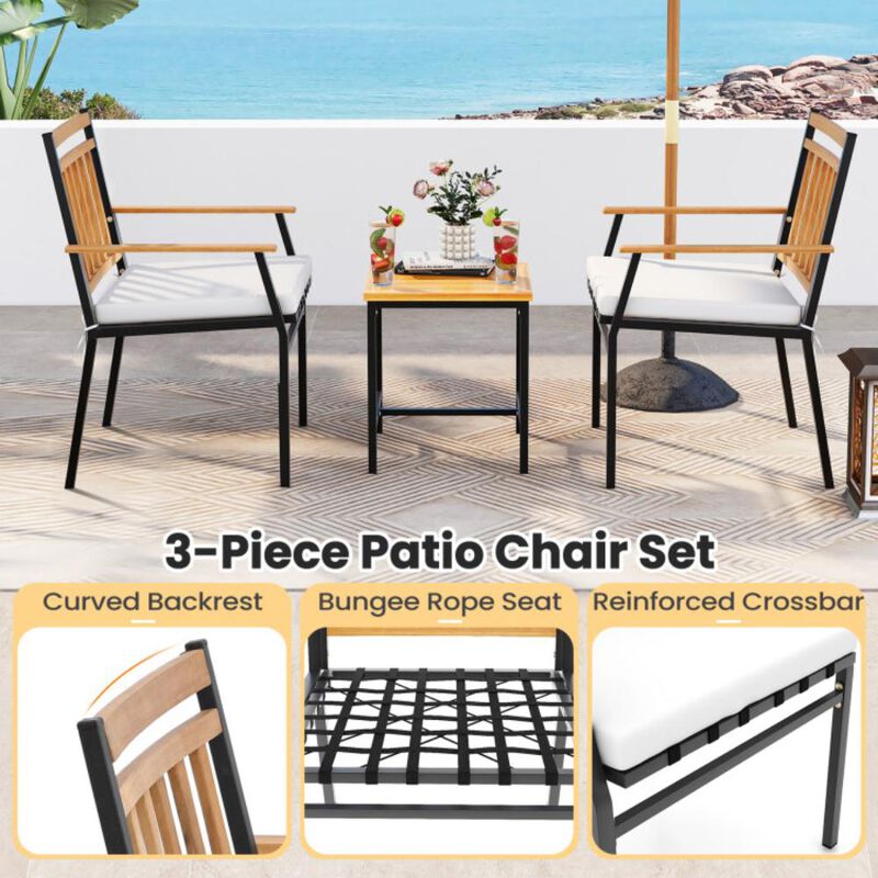 Hivvago 3 Pieces Outdoor Furniture Set Acacia Wood Patio Conversation Set with Cushions