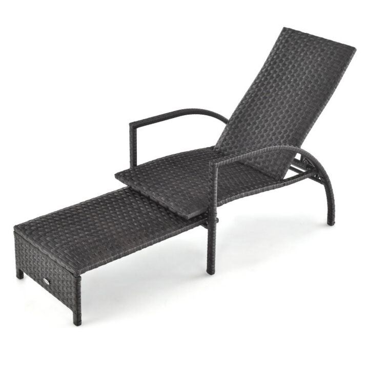 Hivvago Patio Chaise Lounge Outdoor Rattan Lounge Chair with Retractable Ottoman