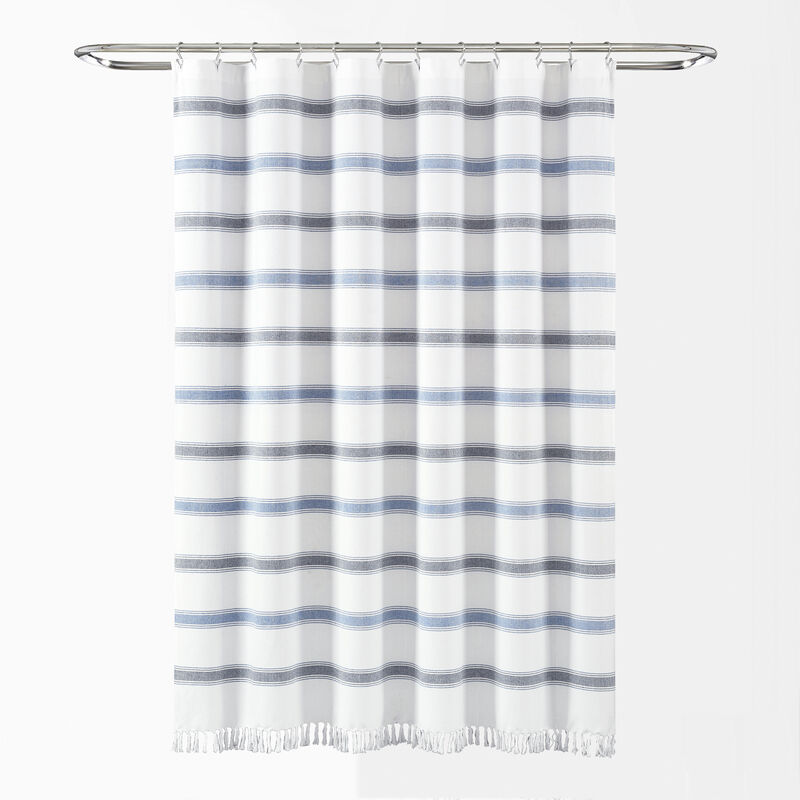 Stripe Woven Textured Yarn Dyed Recycled Cotton Shower Curtain