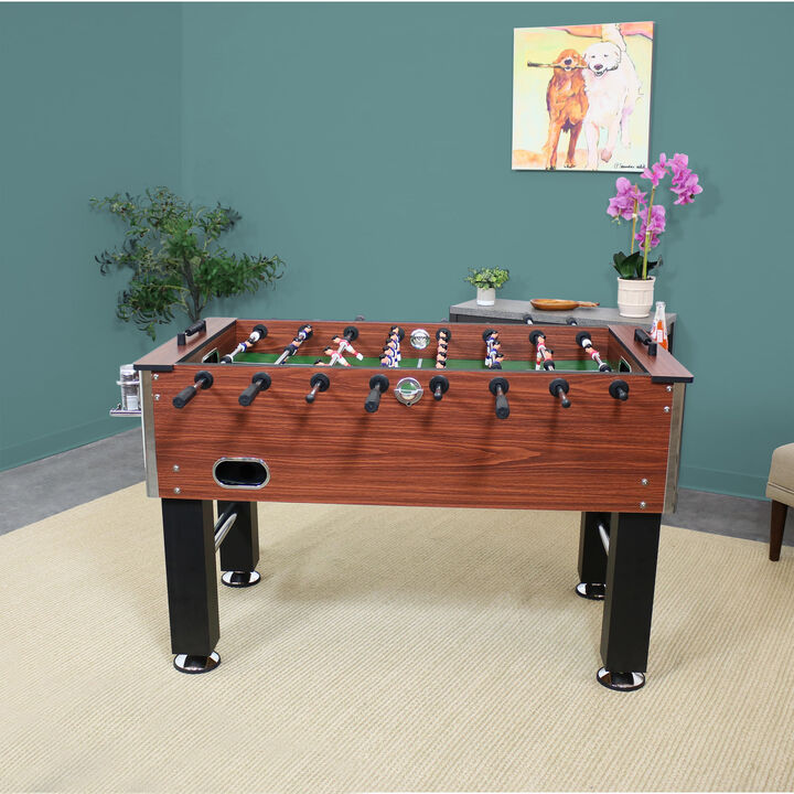 Sunnydaze 55 in Faux Wood Foosball Game Table with Folding Drink Holders